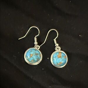 Chinese Turquoise and Silver Dangle Earrings